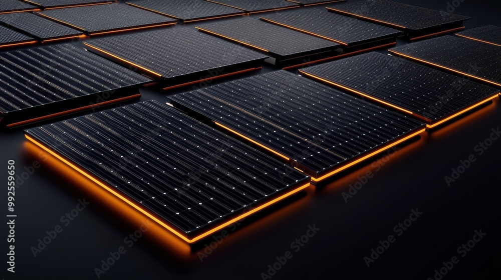 Poster abstract geometric pattern with glowing orange lines: an abstract composition of black tiles with gl