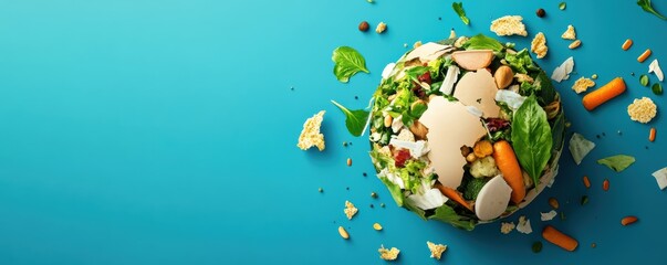 Abstract food scraps forming a globe, representing global food waste and the need for sustainable solutions.
