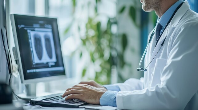 A doctor conducting a telemedicine appointment, using technology to reach patients remotely - Powered by Adobe