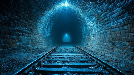 Obraz premium A mysterious brick tunnel with a faint light at the end, leading to an unknown destination.