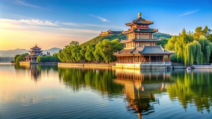 Beautiful summer palace on the picturesque West Lake in Beijing, China, summer palace, West Lake, Beijing, China