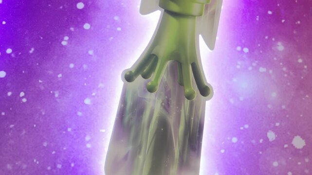 alien toy poster bottom to top closeup view