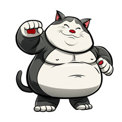 Obraz premium A cartoon illustration of a smiling, overweight, muscular cat.