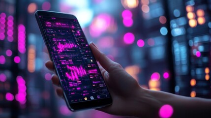 Hand Holding a Smartphone with Data Visualization