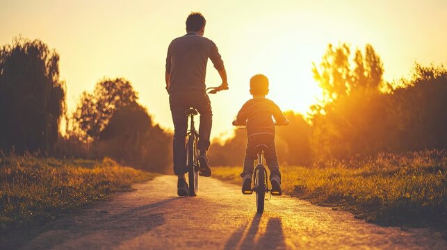 A father teaching his son how to ride a bike, capturing the bond and guidance in a father-son relationship