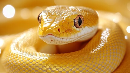 Obraz premium A Close-Up View of a Yellow Snake's Eye with a Smooth and Detailed Skin Texture, a Perfect Blend of Color and Nature's Elegance