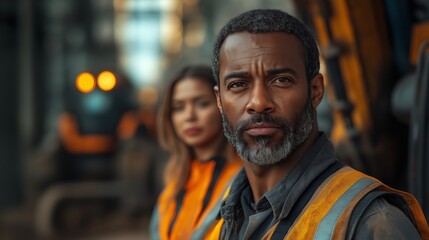 Fototapeta premium Male Construction Worker in High-Visibility Vest with Female Colleague