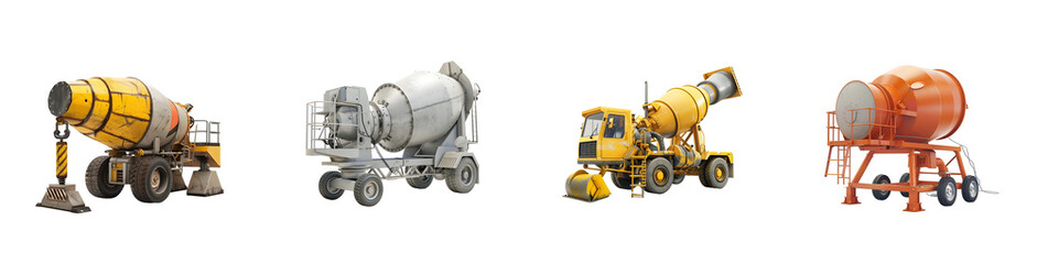 Cement Mixer Truck Collection Isolated on Transparent Background