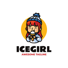 Vector Logo Illustration Ice Girl Mascot Cartoon Style