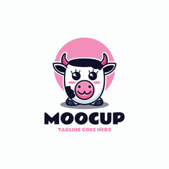 Vector Logo Illustration Moo Cup Mascot Cartoon Style