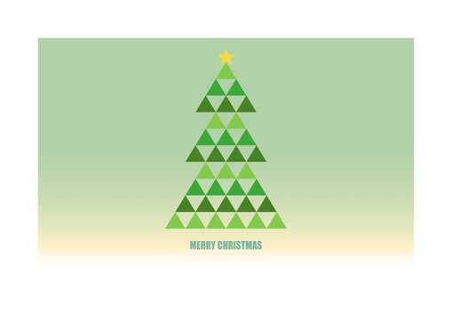 Christmas card: green triangle Christmas tree pattern on a green background 
