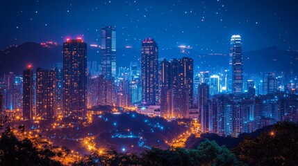 Fototapeta premium Night City Skyline with Starry Sky