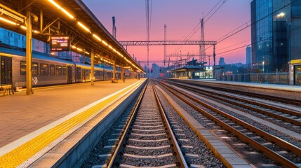 Obraz premium Empty train platform in the early morning light awaiting passengers