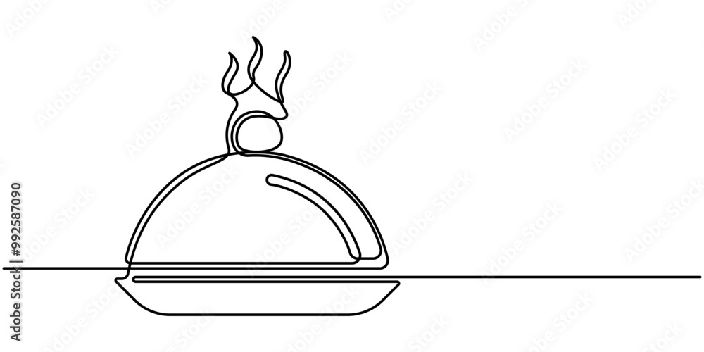 Poster banquet service continuous line editable stroke line, continuous line drawing of serving icon. hand 