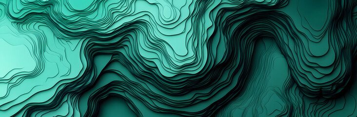 Obraz premium Blue-Green Topographic Map with Fluid Contours and Elevation Lines