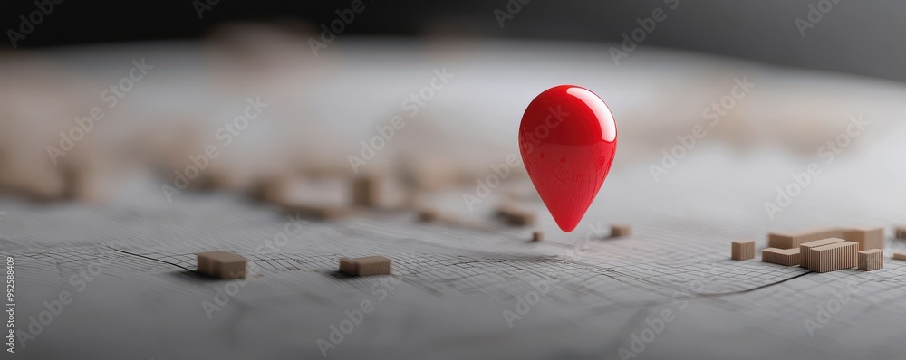 Poster red location pin on a map, symbolizing navigation and pinpointing exact locations for travel or expl
