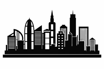 Naklejka premiumHong Kong Skyline Silhouette Vector, Hong Kong City Silhouettes Clipart 