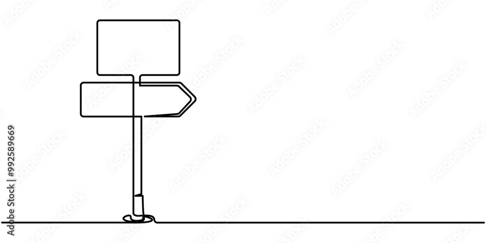 Poster road sign continuous line icon, road direction sign arrows isolated on white background. continuous 