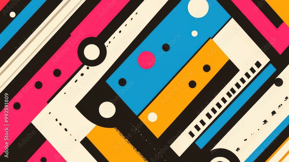 Poster discover a vibrant, seamless abstract pattern showcasing colorful shapes and lines, perfect for mode