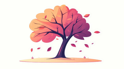 A sleek minimalist tree illustration depicts falling leaves in a D vector style, ideal for modern design trends.