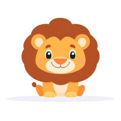 Obraz premium Adorable baby lion cartoon standing solo, featuring charming textures in a modern flat design. Perfect for kids art