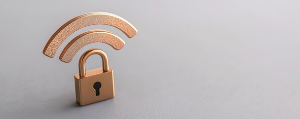 A modern representation of internet security featuring a padlock and wireless signals on a neutral background.