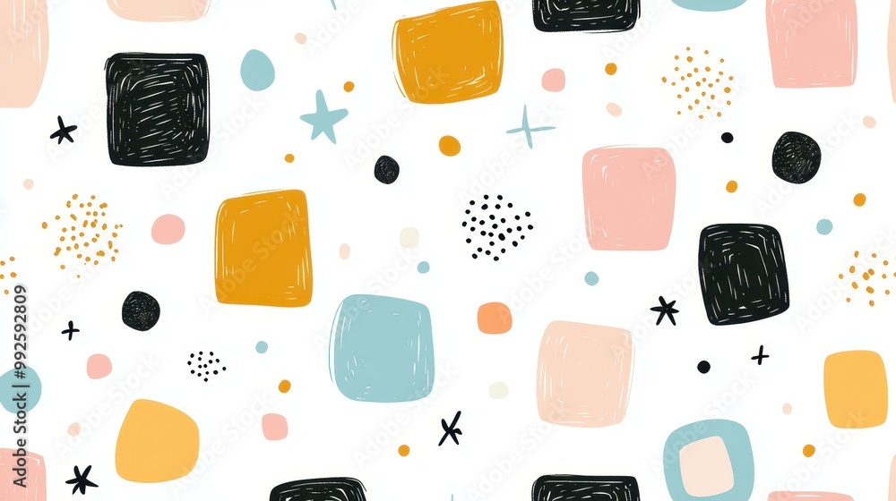 Poster explore a vibrant blend of shapes and colors in this modern abstract art, featuring playful primitiv