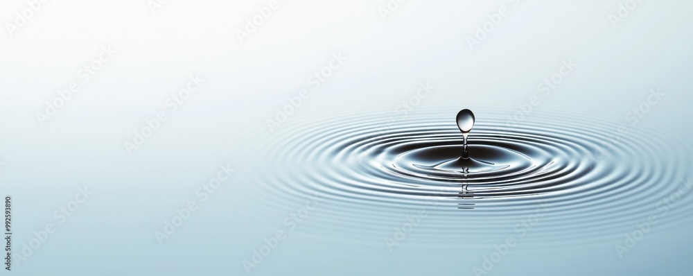 Poster a serene water drop creating ripples, symbolizing tranquility and fluidity in nature's elements. per