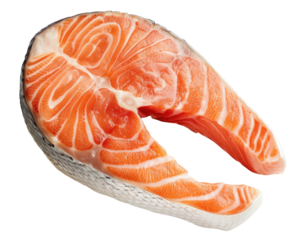Salmon steak isolated on transparent background, top view