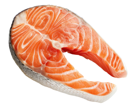 Salmon steak isolated on transparent background, top view