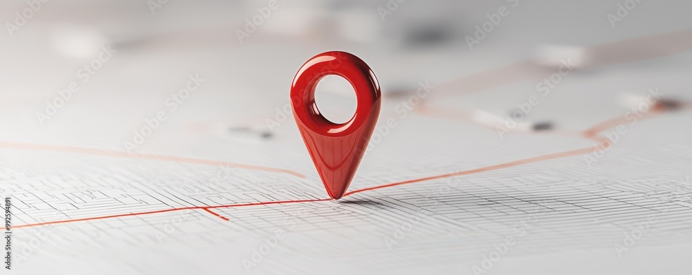 Poster a vibrant red location pin placed on a map, symbolizing navigation and direction for travelers and e