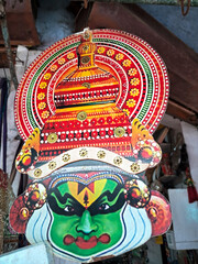  A traditional Kathakali mask display. beautifully adorned with intricate details.