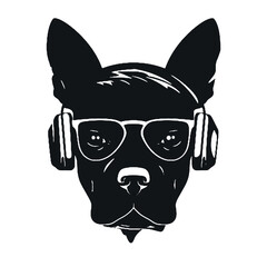 Vector illustration of   dog wearing sunglasses and headphones  silhouette vector illustration transparent background
