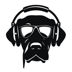 Vector illustration of funny   dog wearing sunglasses and headphones  on white background.