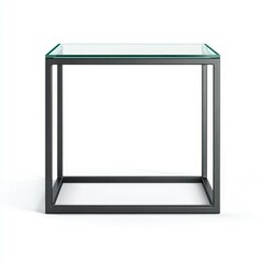 A minimalist glass top side table with a sleek black metal frame, perfect for modern living rooms or offices.