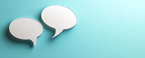 Two empty speech bubbles on a soft blue background, ideal for communication, dialogue, or discussion concepts.