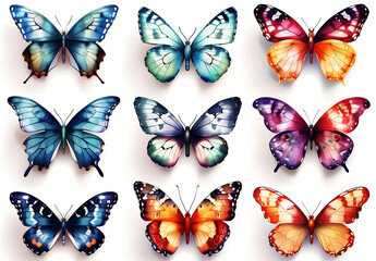 set of colorful butterflies isolated on white