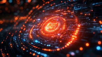 Obraz premium Abstract Digital Circuitry Glowing in Orange and Blue
