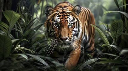 A majestic tiger prowling through the jungle