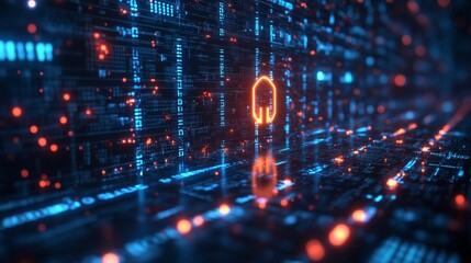 Digital Data Network with Glowing Icon
