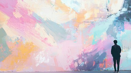 Graffiti wall with subtle pastel tones and soft gradients, abstract shapes and lines
