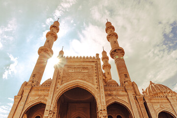 Fototapeta premium Capture of Heydar Mosque in Baku, Azerbaijan. Religion and Hospitality Concept. Religious Travel. Islam.