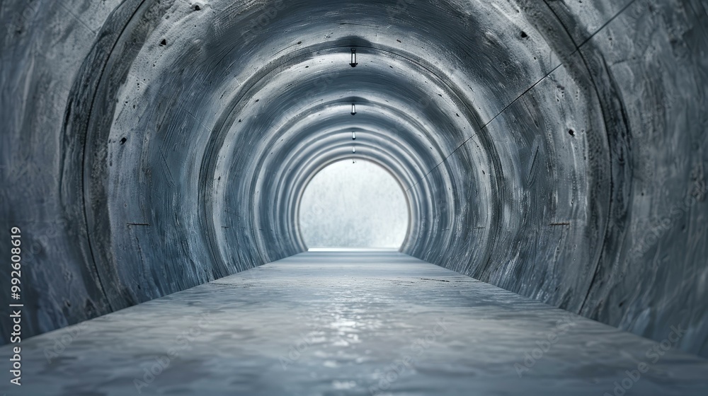 Poster experience a dark tunnel with a futuristic vibe, captured in a seamless 3degree panoramic 3d renderi