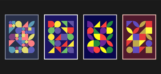 Abstract modern Bauhaus posters. Minimal Swiss retro art design paintings templates with geometric shapes. Vector illustration in simple vintage postmodernism for business brochure, certificate