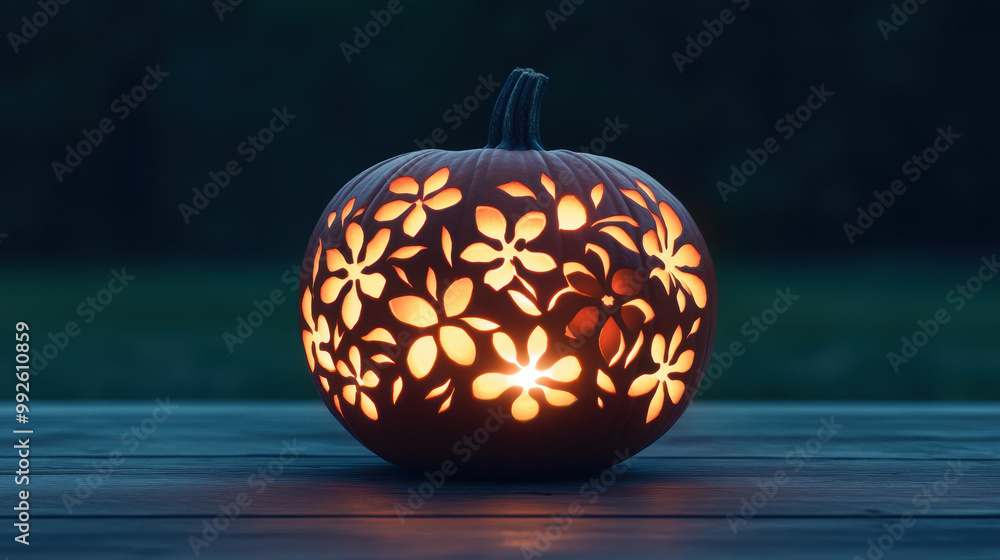 Canvas Prints Transform pumpkins into art with floral carvings that glow softly, creating a warm, rustic Halloween vibe.