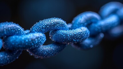 Blue Chain with Water Droplets, Macro Photography