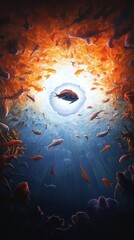Fototapeta premium Surrealism Subconscious Disjointed Fish Eye Perspective