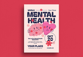 Pink Retro World Mental Health Flyer
