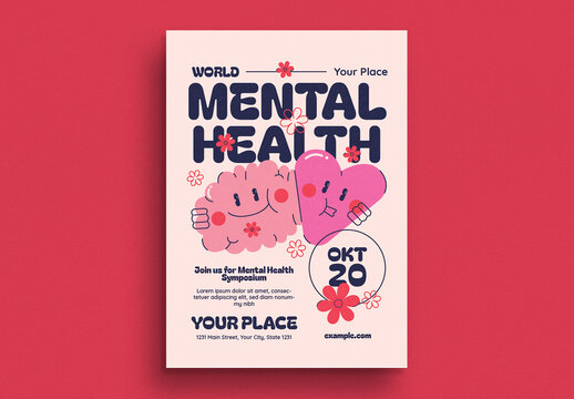 Pink Retro World Mental Health Flyer