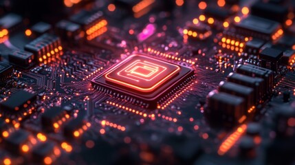Glowing Circuitry: A Close-up View of a Processor